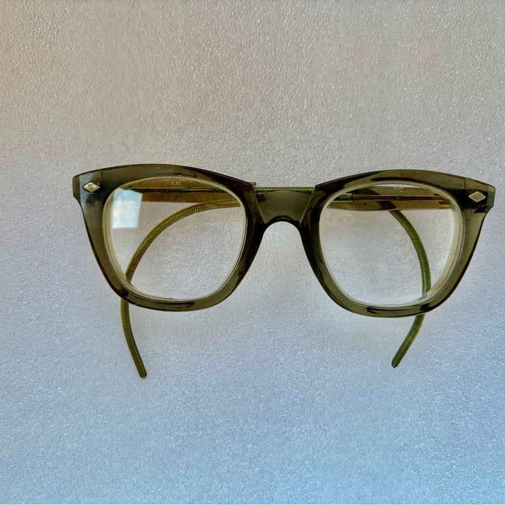 Vintage Safety Clear Olive Green Cat Eye Glasses